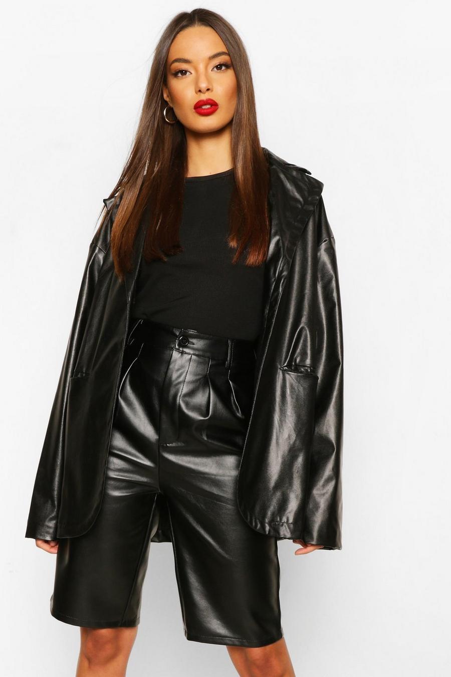 Black Faux Leather Oversized Jacket image number 1