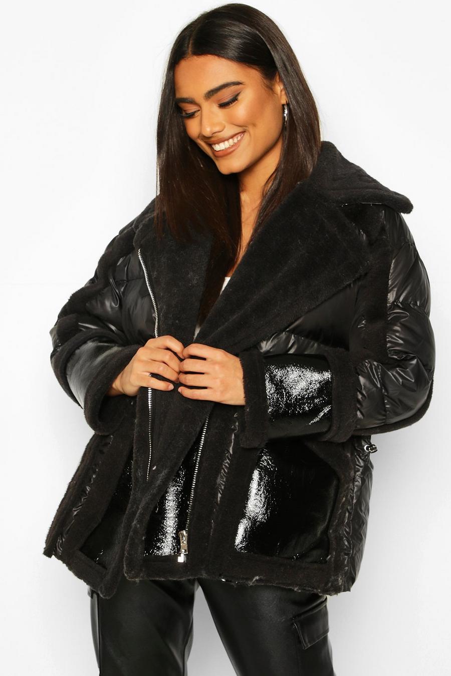 Teddy Faux Fur Puffer Aviator Jacket image number 1