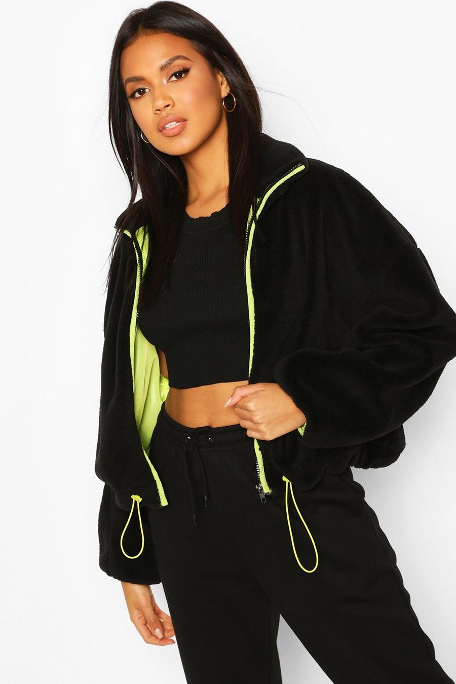 Neon Trim Teddy Faux Fur Bomber image number 1