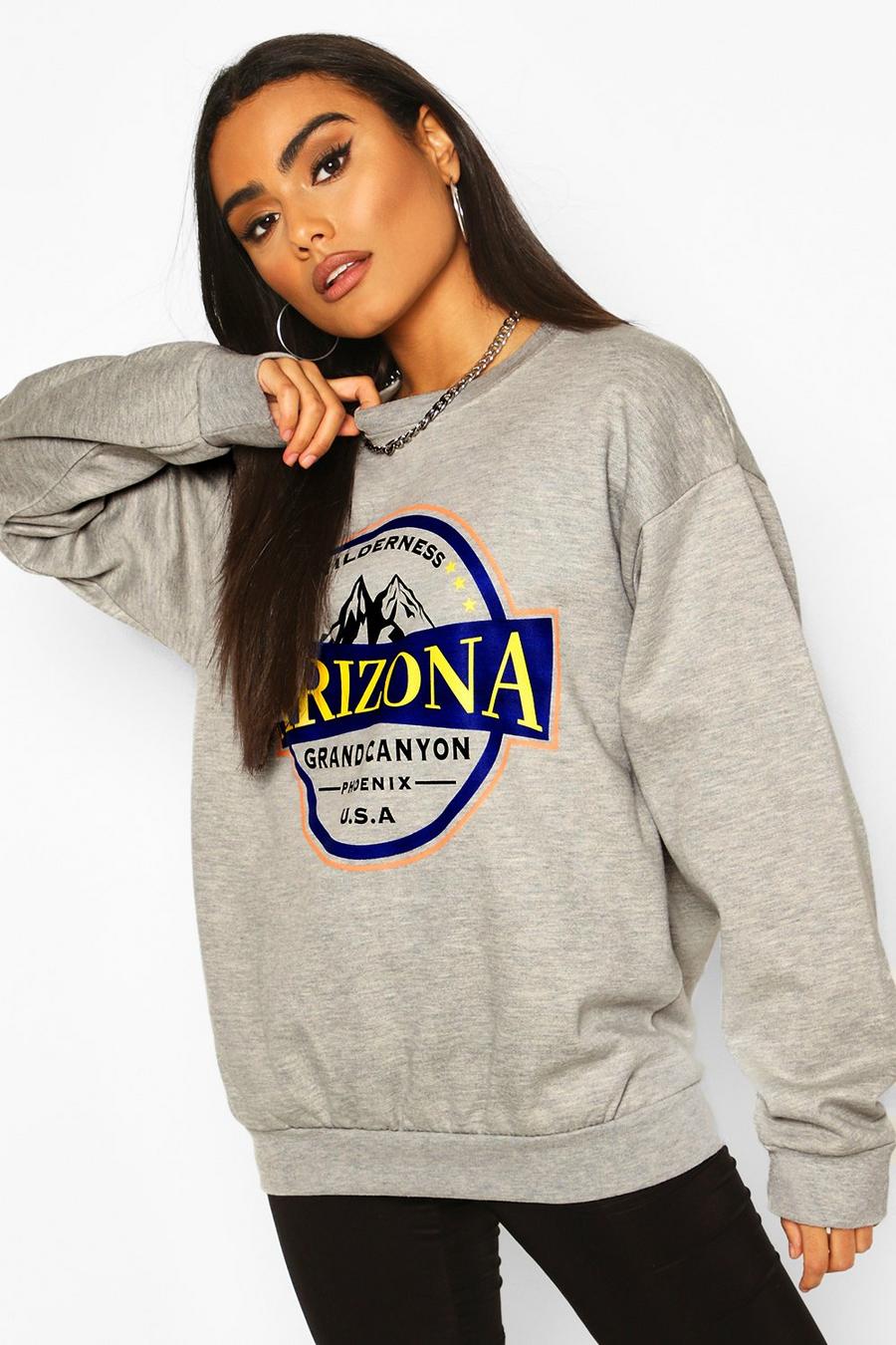Grey marl "Arizona" Oversize sweatshirt med slogan och tvättad effekt image number 1