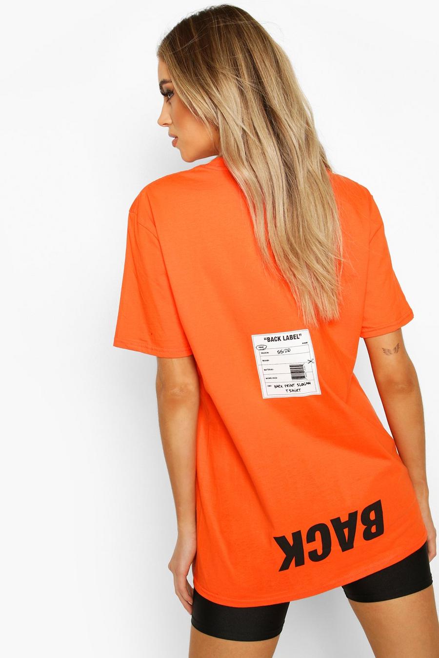Orange Oversized T-Shirt Met Rugopdruk image number 1