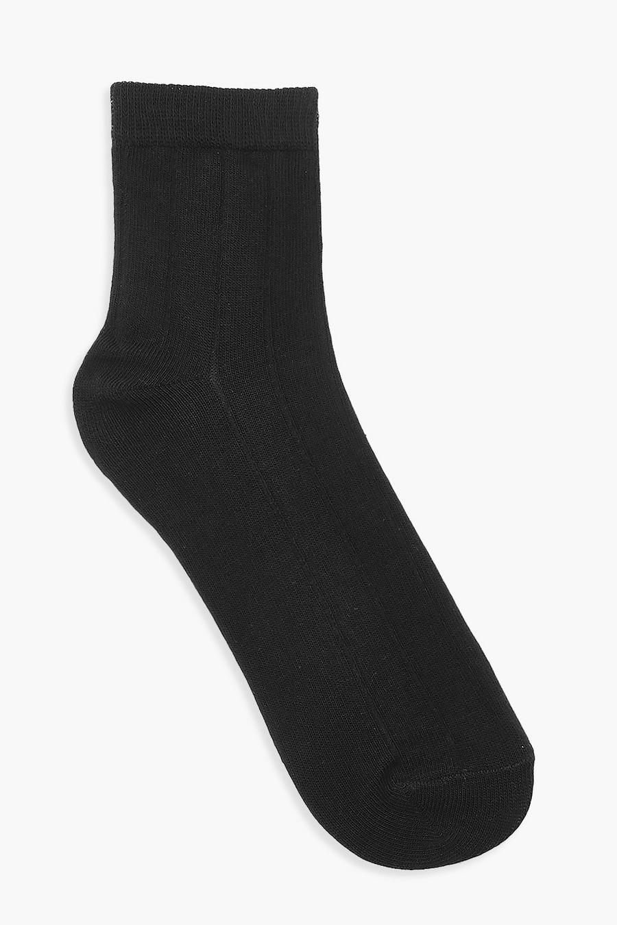 Black Wide Rib Socks image number 1