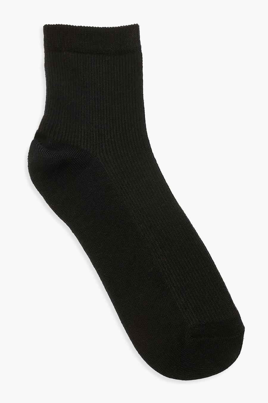 Calcetines de deporte de color liso acanalados, Negro image number 1