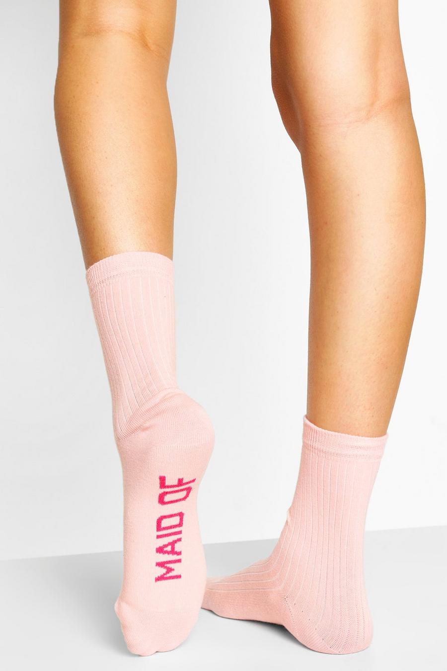 Pink Maid Of Honor Ribbed Socks image number 1
