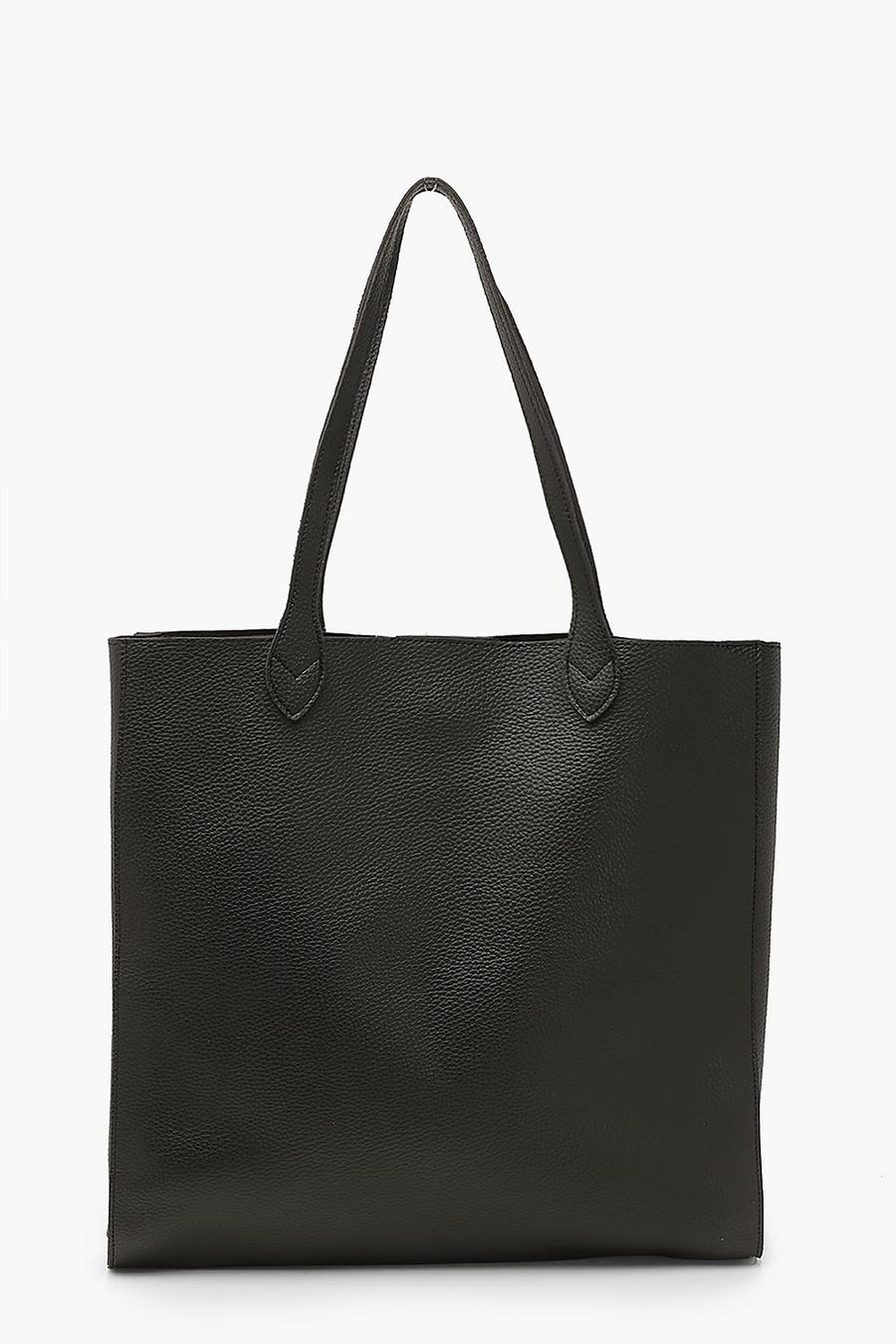 Black svart Marbled PU Large Tote Bag image number 1