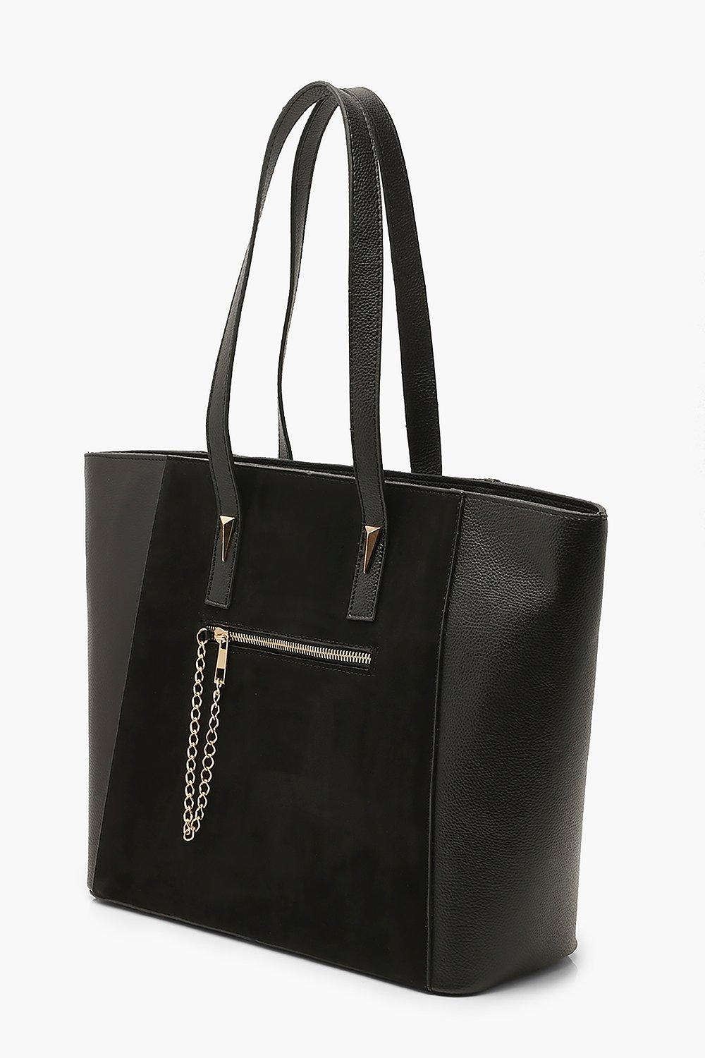 Suedette PU Tote Bag With Chain Trim Detail boohoo USA