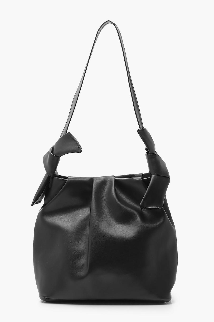 Black PU Slouch Tote Bag With Knot Detail image number 1
