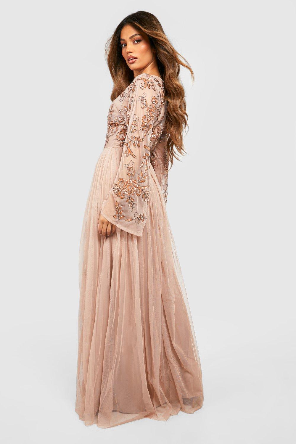 embellished maxi bridesmaid dress