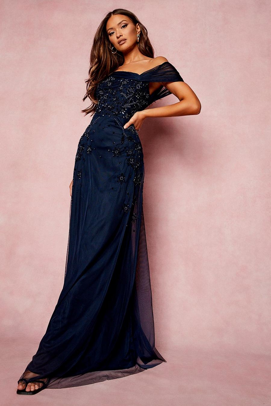 Navy Bridesmaid Hand Embellished Bow Detail Maxi image number 1