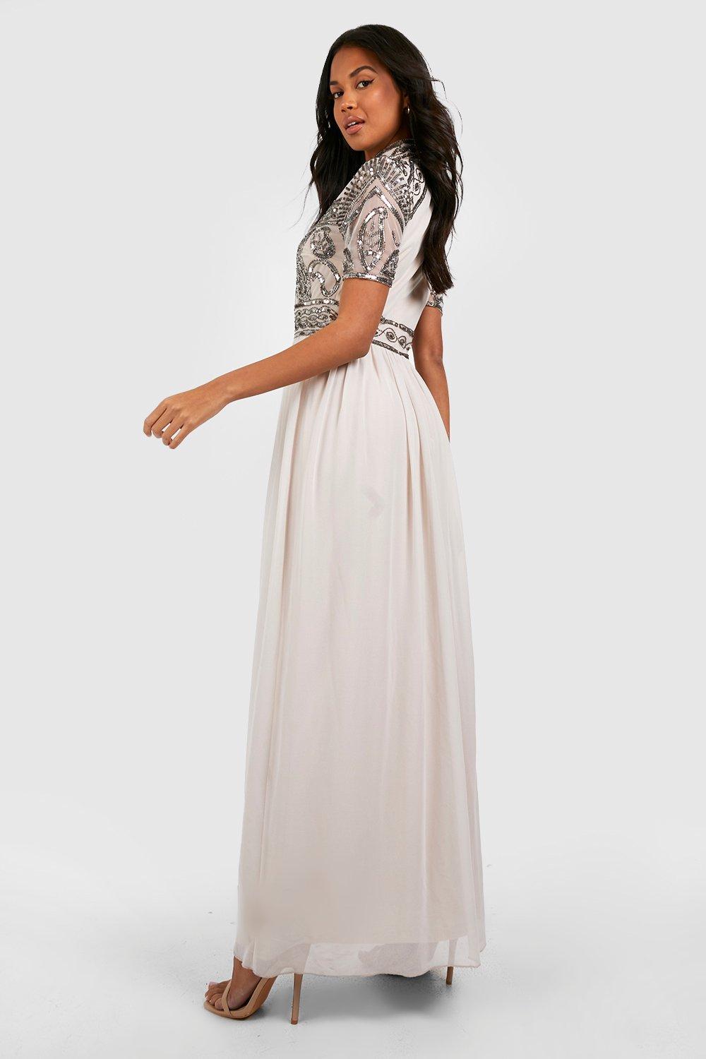 High neck embellished maxi dress best sale