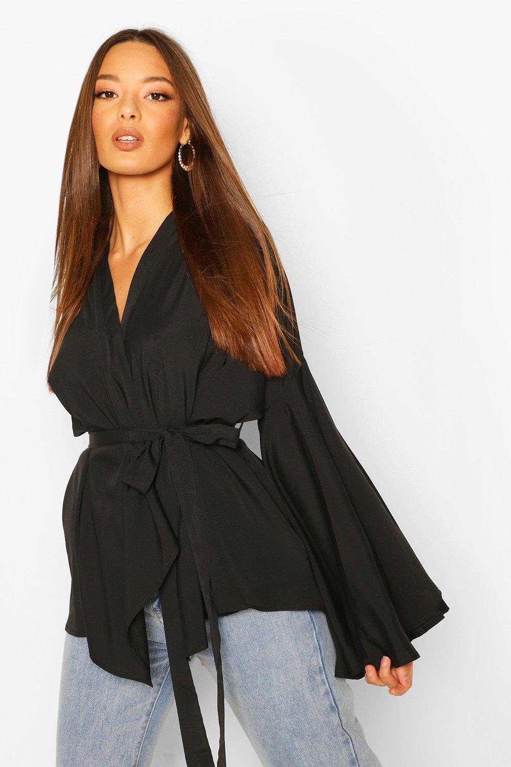 Extreme Flare Sleeve Wrap Top | boohoo