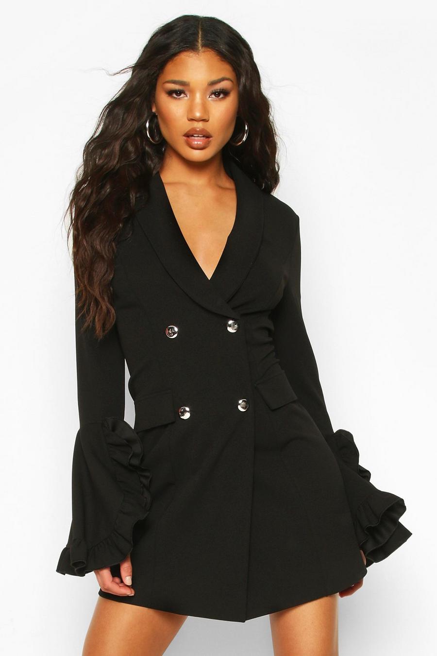 Black Frill Sleeve Blazer Dress image number 1