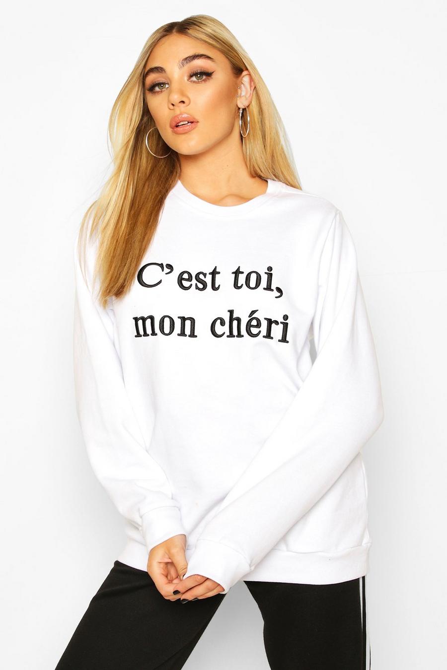 Sweatshirt med broderad slogan på franska image number 1