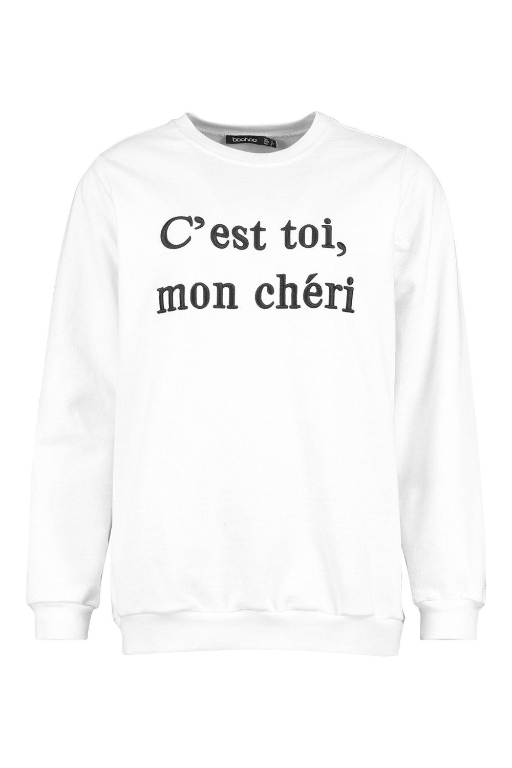 French Slogan Embroidered Sweatshirt