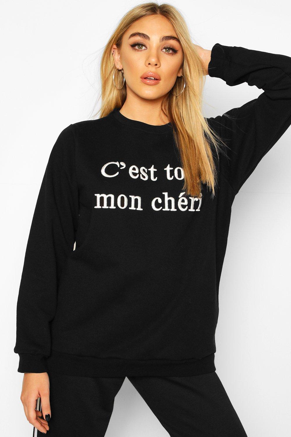 French Slogan Embroidered Sweatshirt