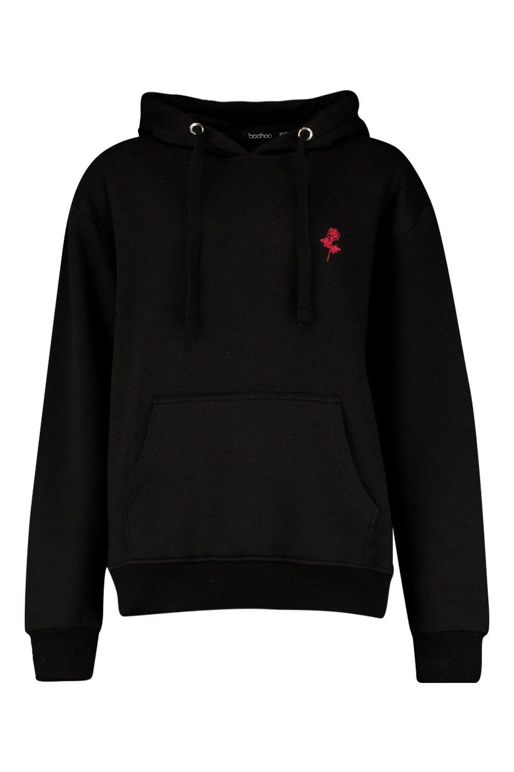 Rose embroidered hoodie women's hotsell