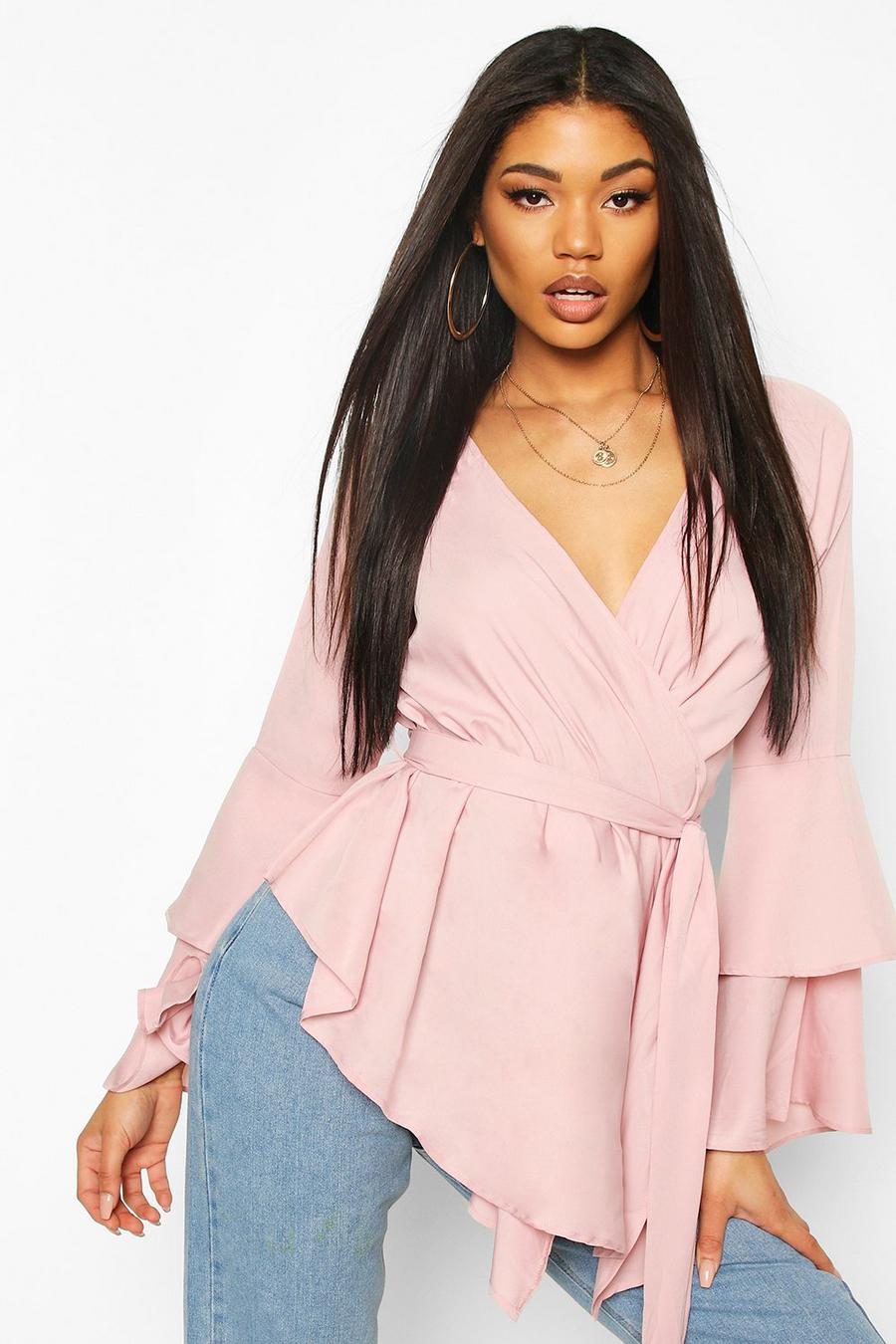 Blush Tie Waist Frill Sleeve Blouse image number 1