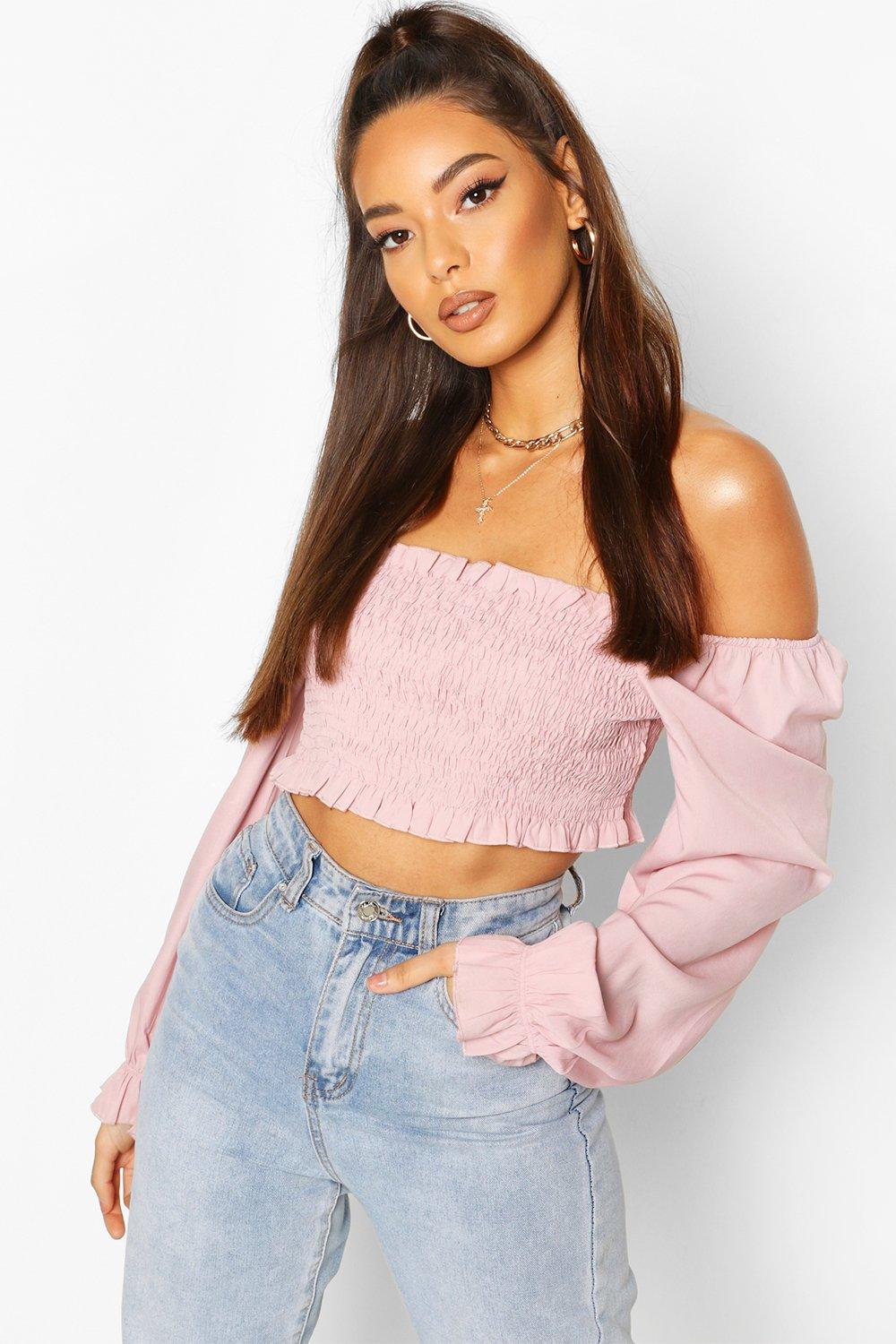 Boohoo off the shoulder top sales