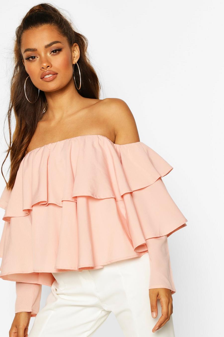 Blush Multi Ruffle Off The Shoulder Top image number 1