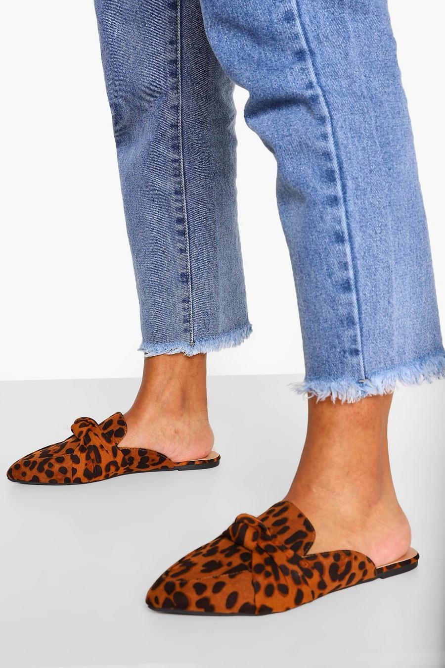 Leopard Wide Fit Knot Front Mules image number 1
