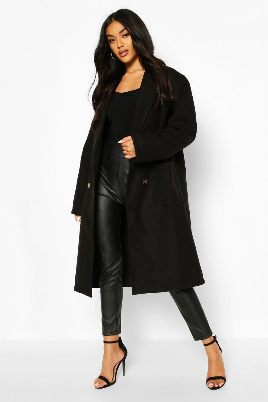 Oversized Wide Sleeve Wool Look Coat, Black negro image number 1