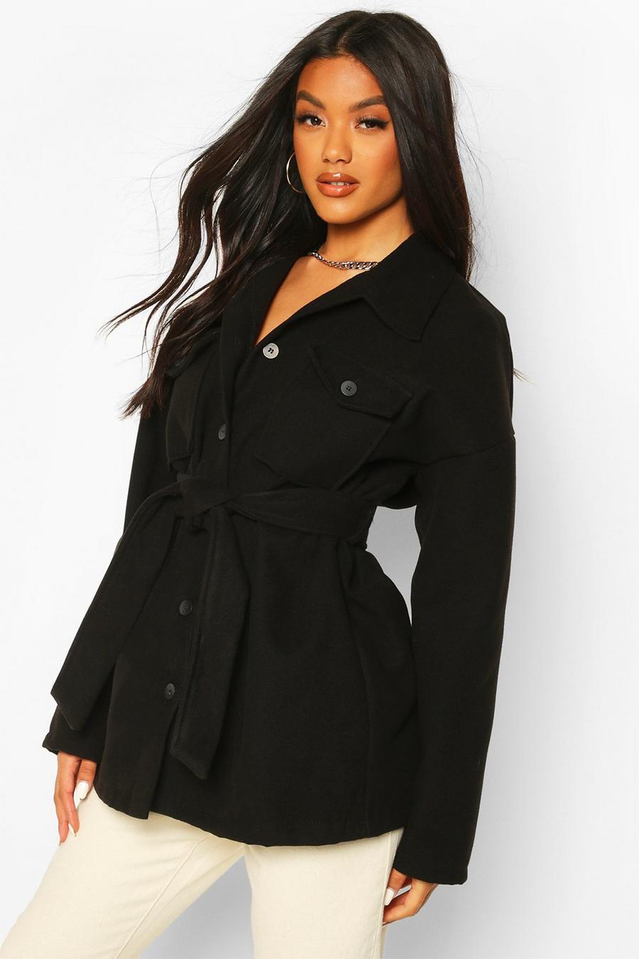 מעיל במראה מצר בסגנון שימושי עם כיס וחגורה מאותו הבד image number 1