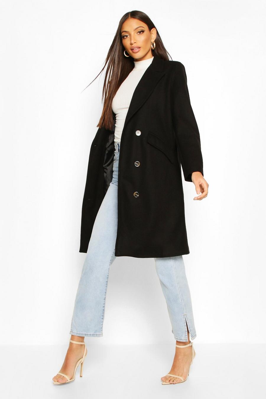 Black Tailored Double Breasted Wool Look Coat image number 1