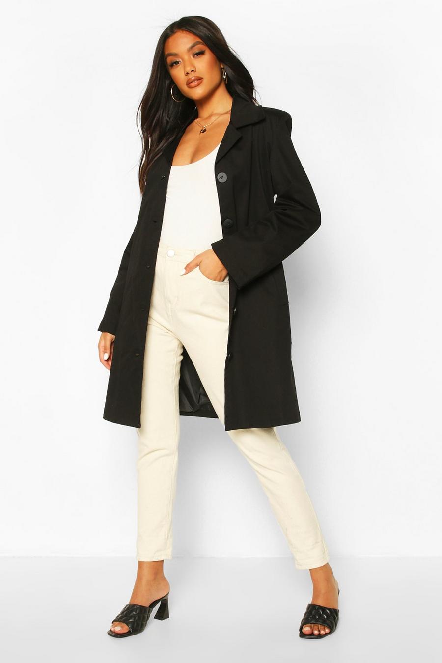 Black Button Through Mac Trench Coat image number 1
