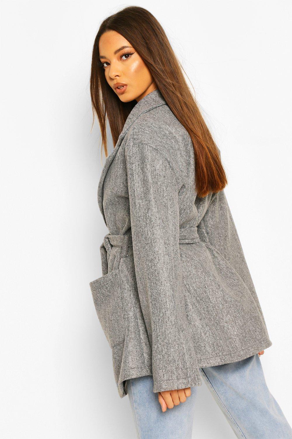 Grey on sale coat boohoo