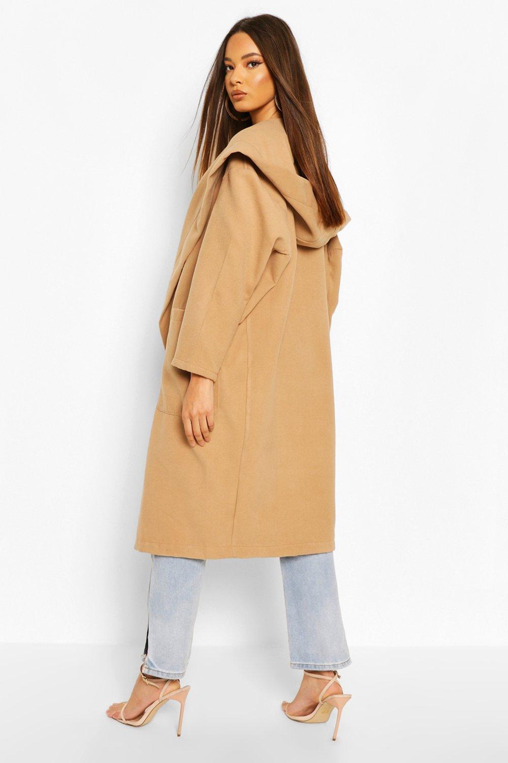 Manteau look laine capuche oversize