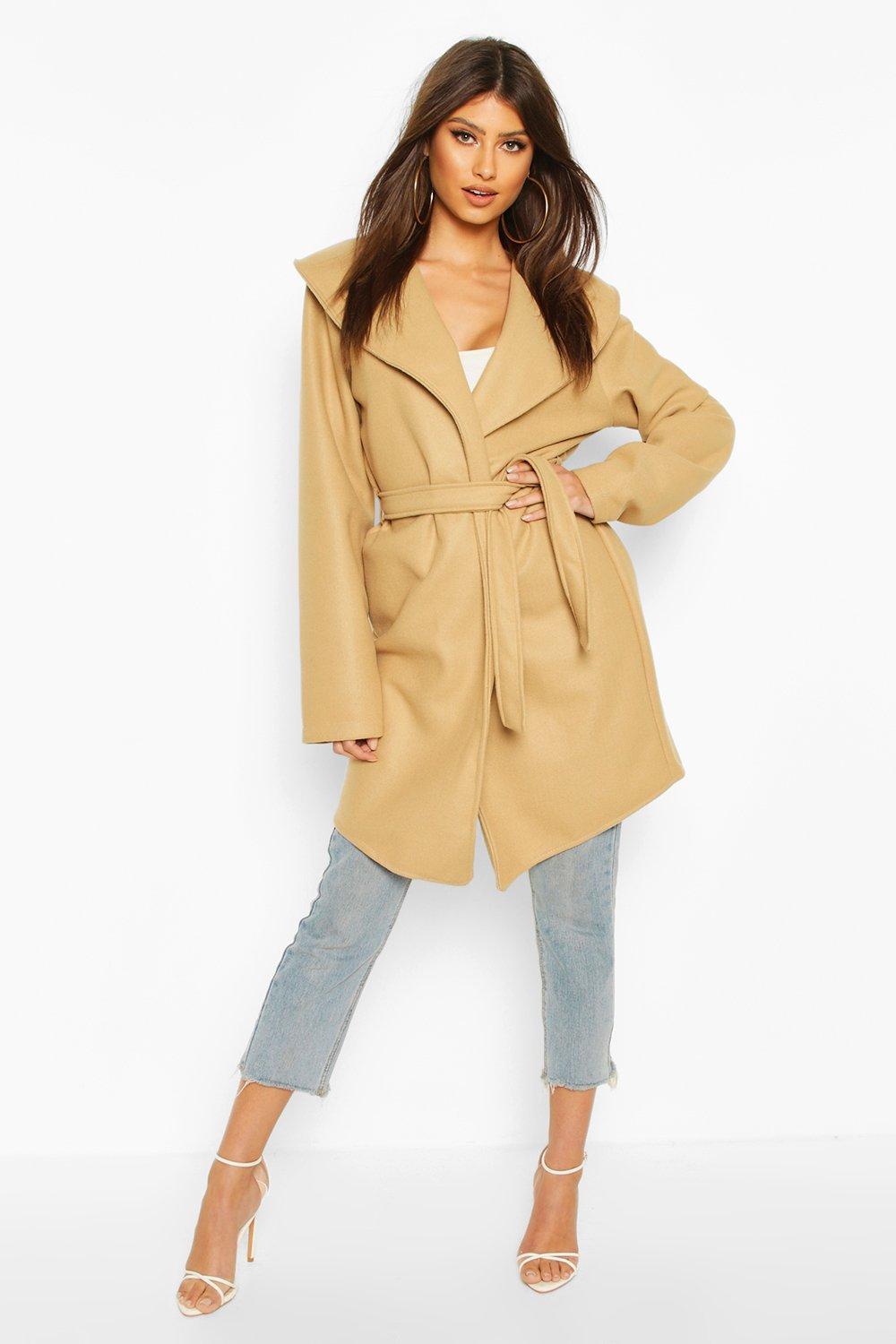 boohoo wool look coat in camel