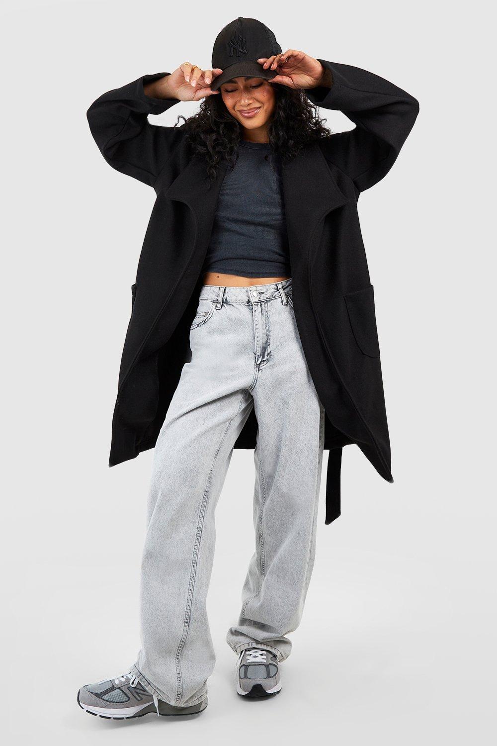 Wide Collar Belted Wool Look Coat | boohoo