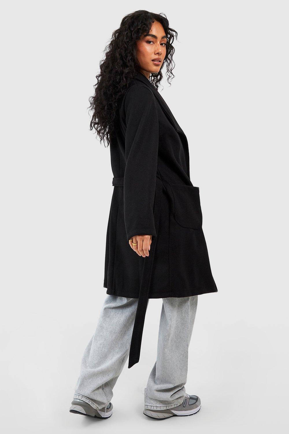 Wide Collar Belted Wool Look Coat | boohoo