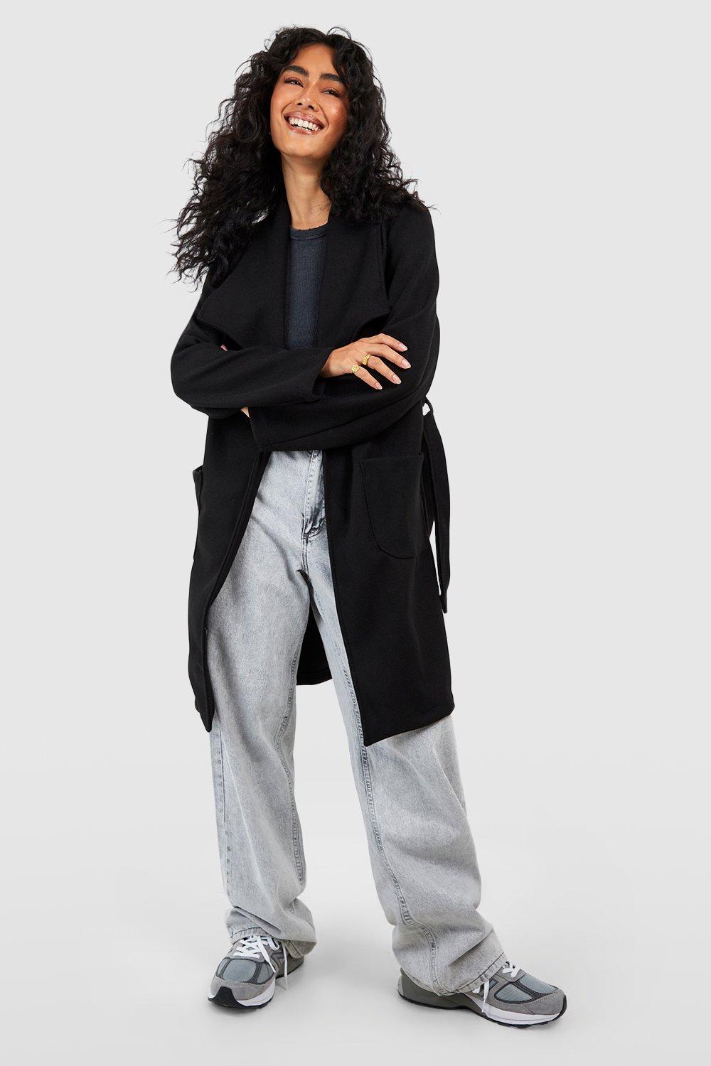 Wide Collar Belted Wool Look Coat | boohoo