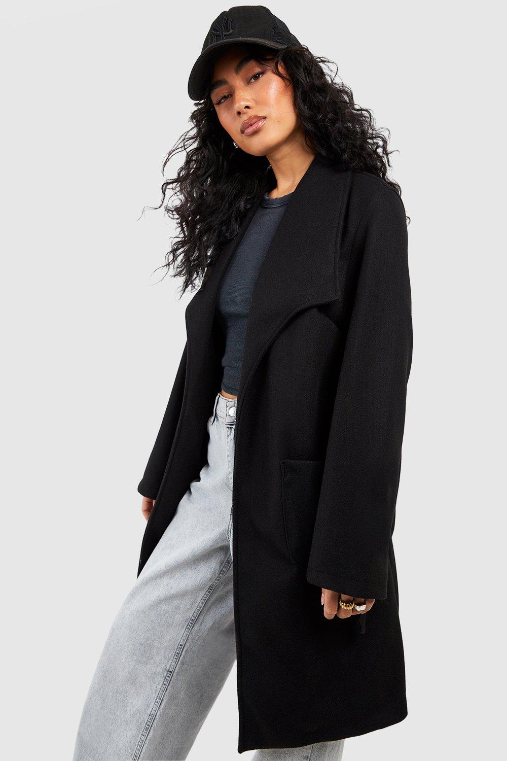 Wide Collar Belted Wool Look Coat | boohoo