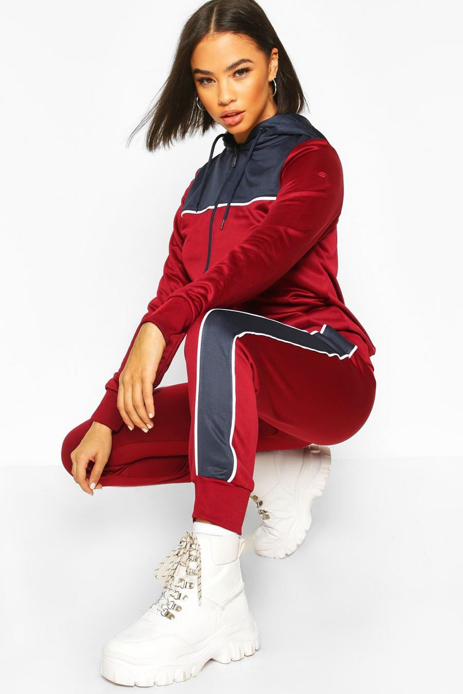 Red Piping Detail Color Block Tracksuit image number 1