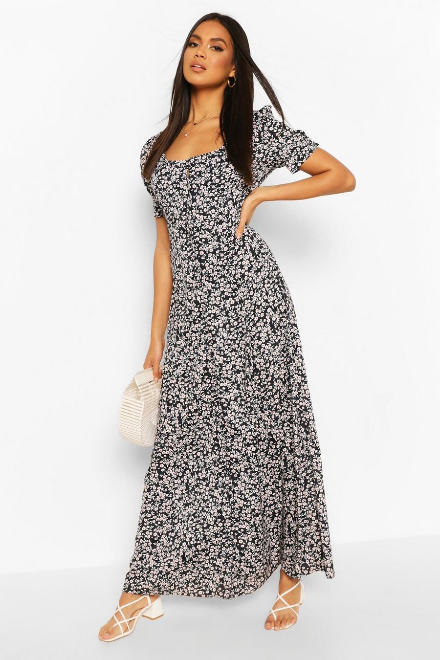 Ditsy Floral Button Puff Sleeve Maxi Dress image number 1