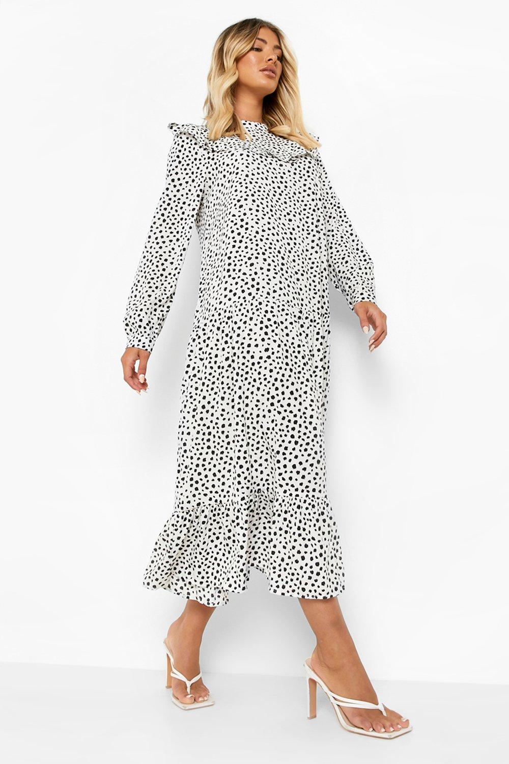 boohoo polka dot ruffle dress