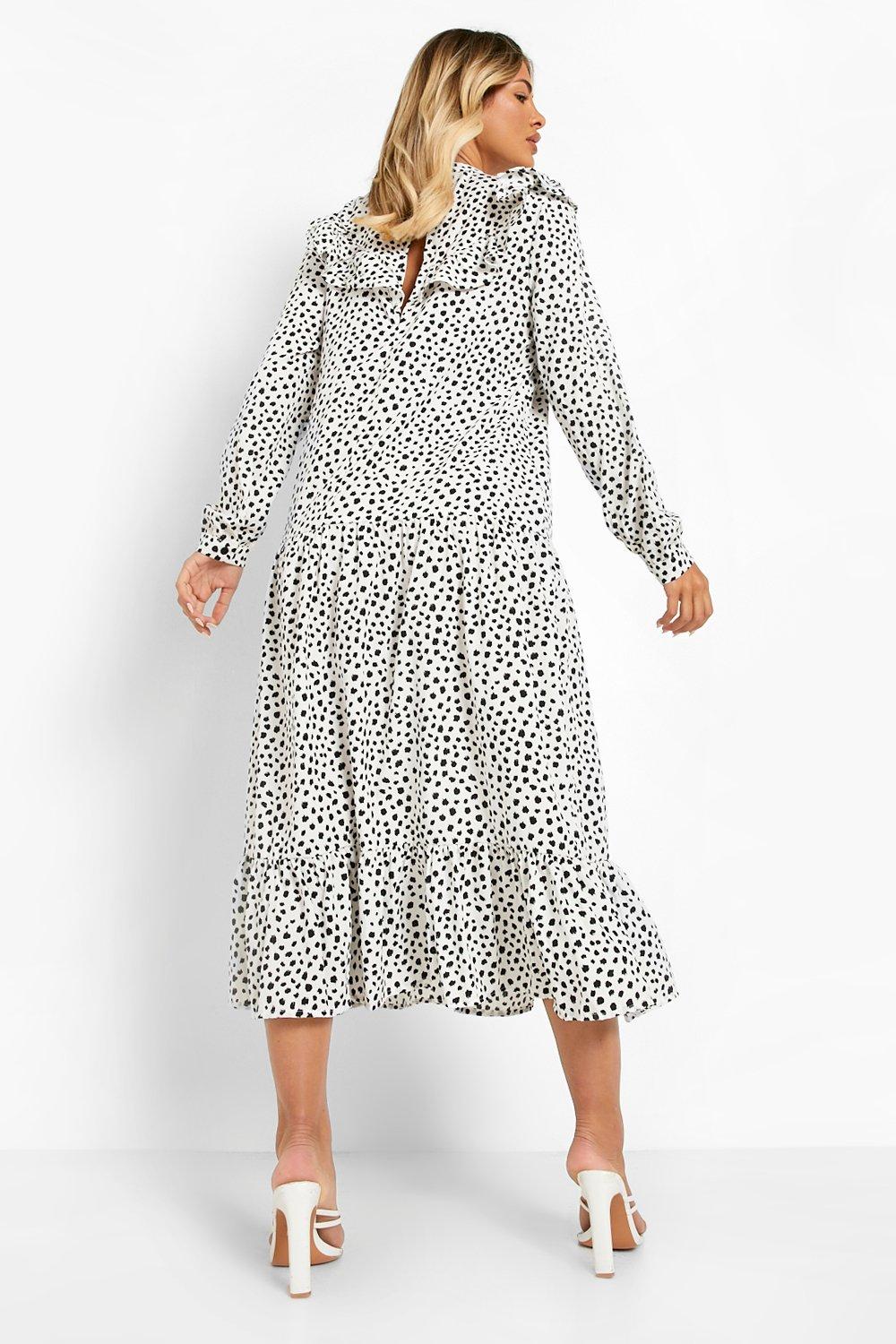 Warehouse polka dot on sale tiered midi dress