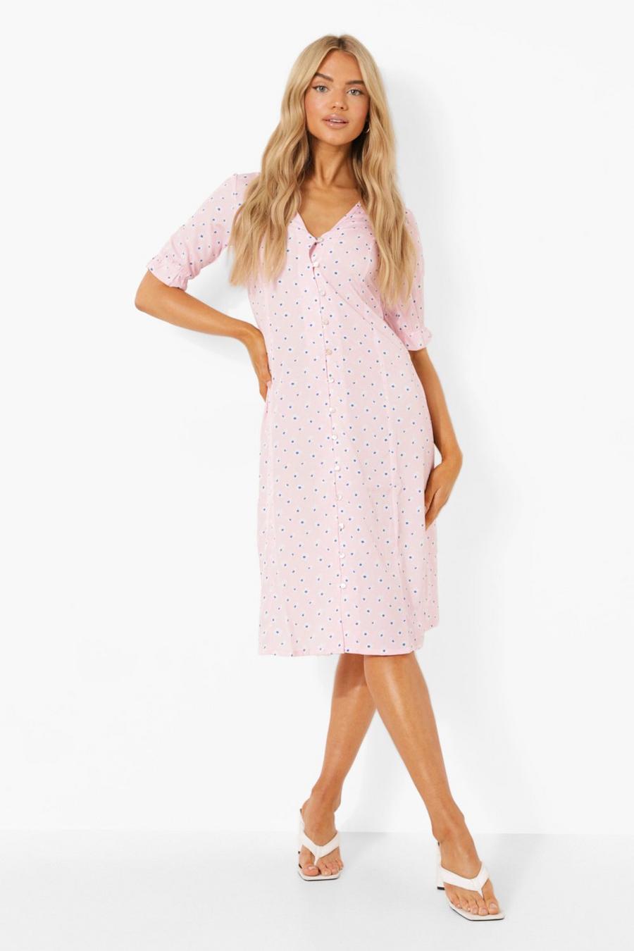 Pink Daisy Button Through Midi Dress image number 1
