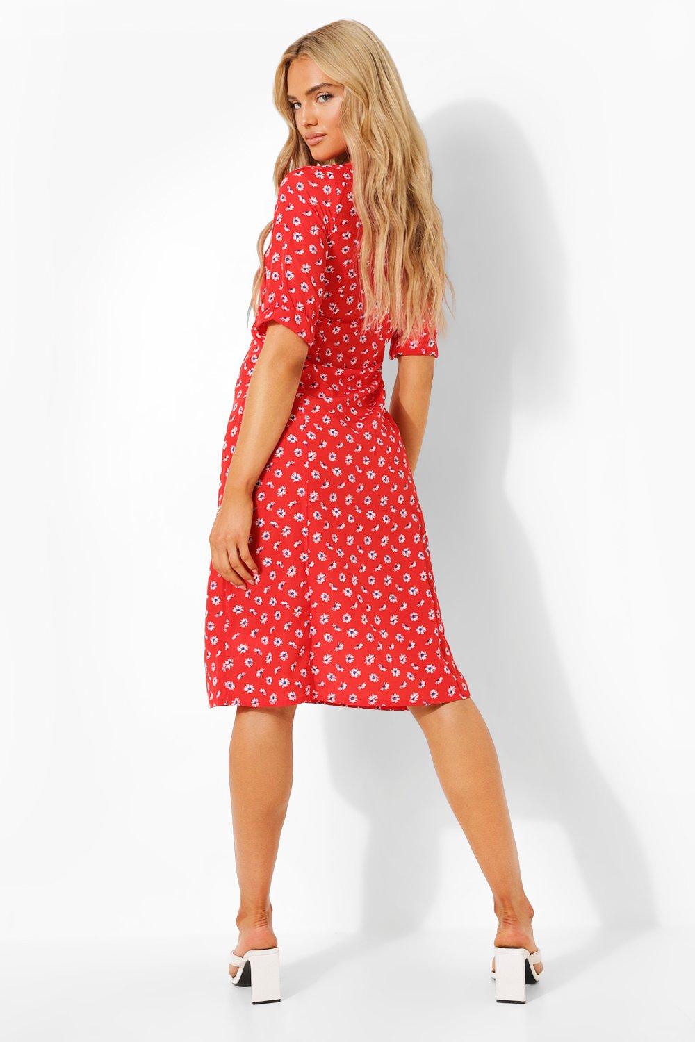 Daisy Button Through Midi Dress boohoo