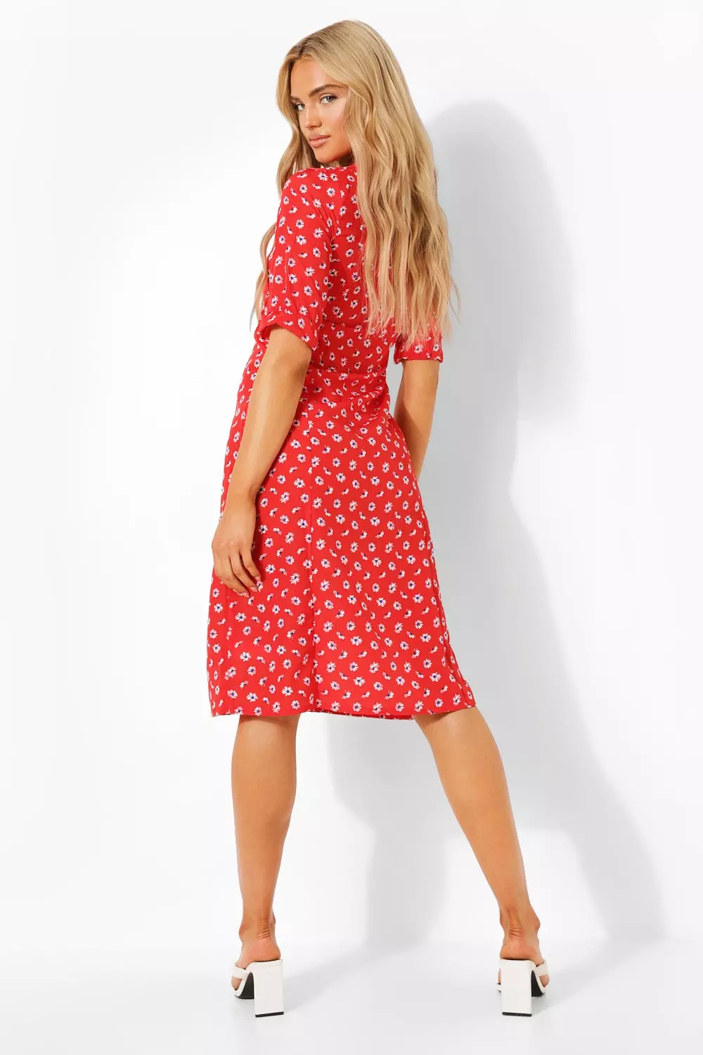 Boohoo button hot sale through midi dress