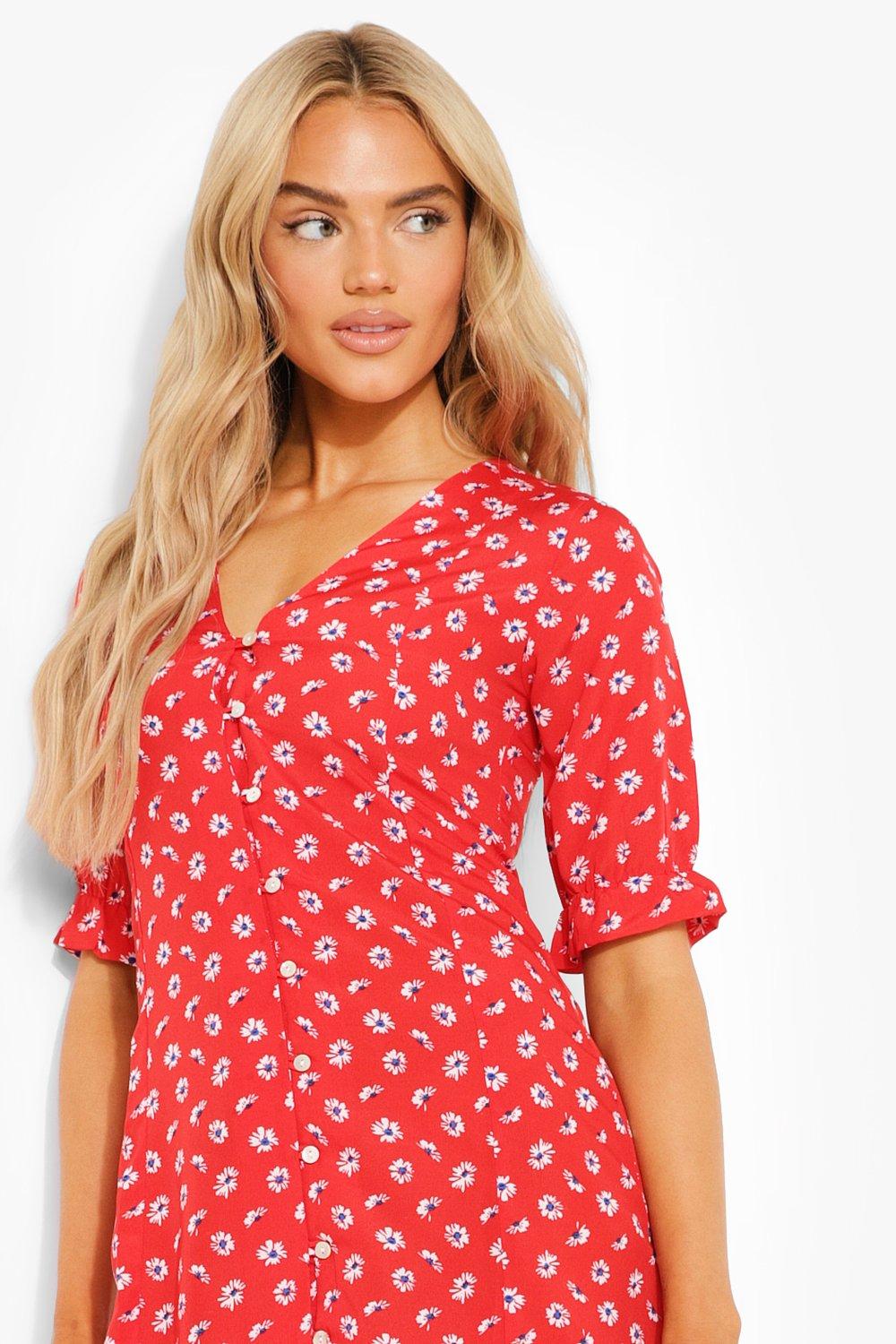 Daisy Button Through Midi Dress boohoo DK