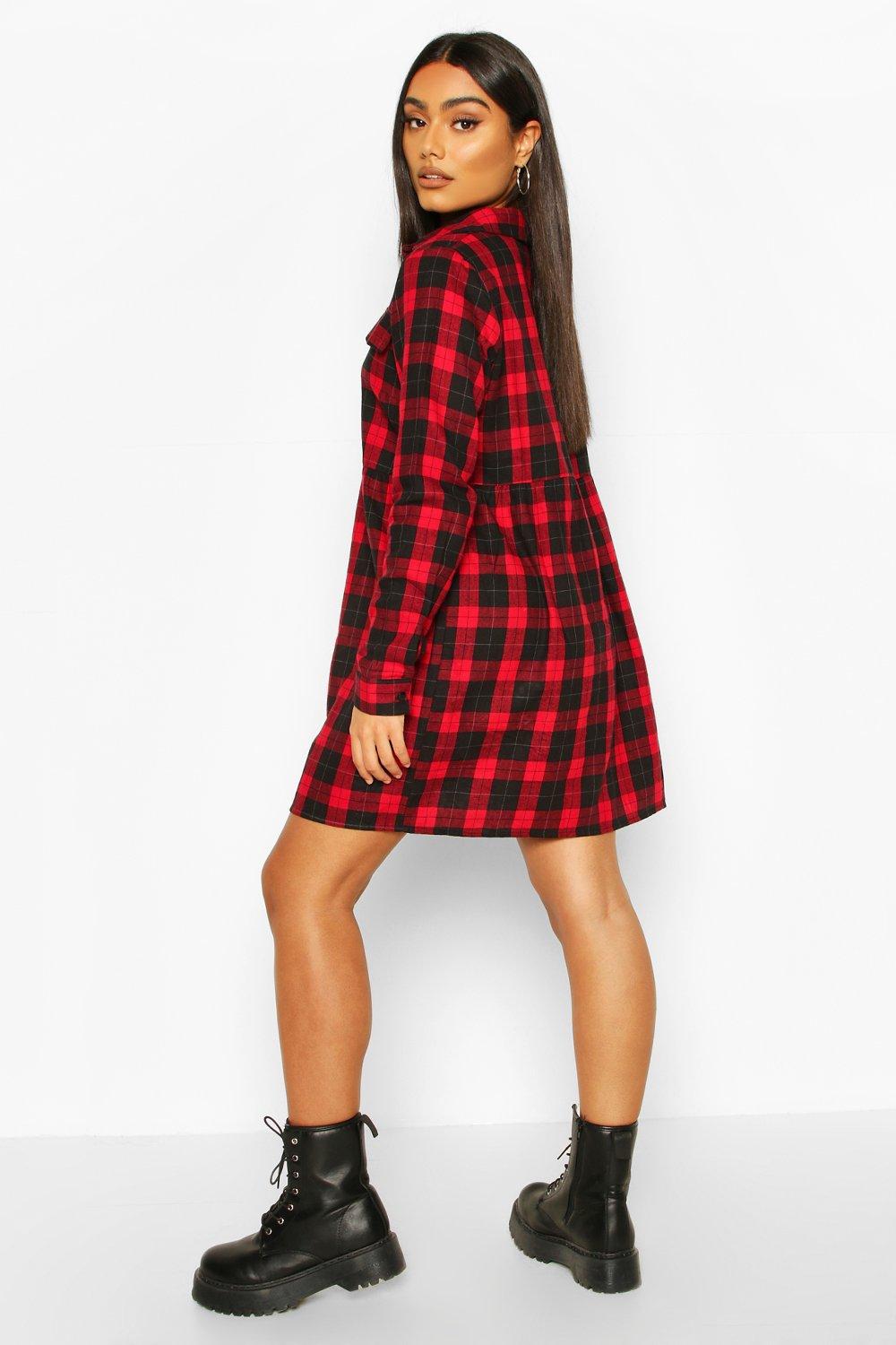 red tartan jumper dress