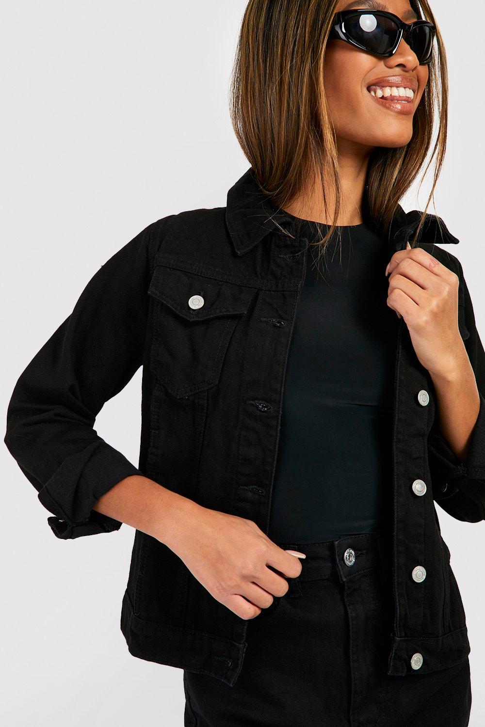 Veste en jean hotsell noir femme pas cher