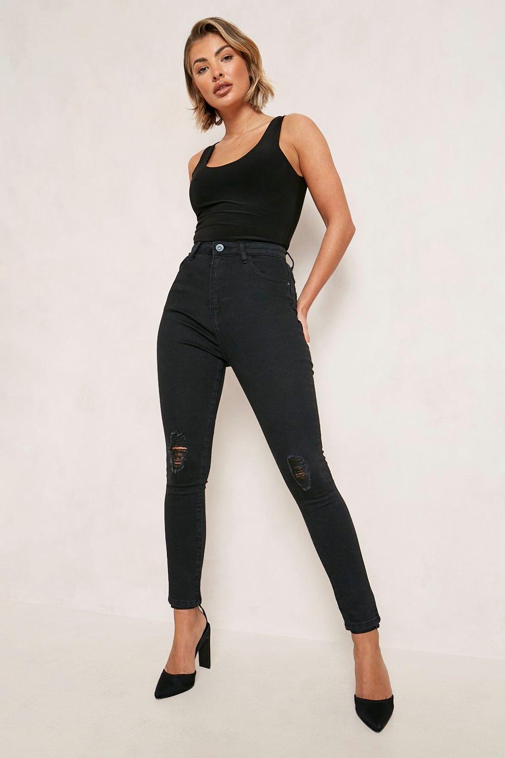 Black ripped skinny jeans high deals waisted