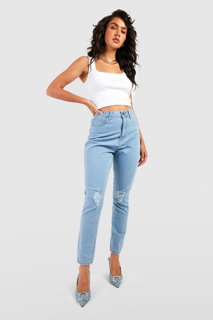 Light wash Basics High Waisted Ripped Skinny Jeans image number 1