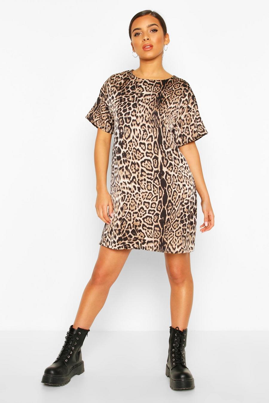 Vestido tejido de corte recto con estampado de leopardo, Negro image number 1