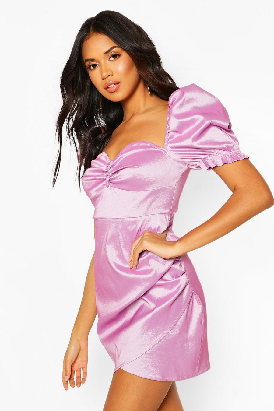 Lilac Puff Sleeve Button Mini Dress image number 1