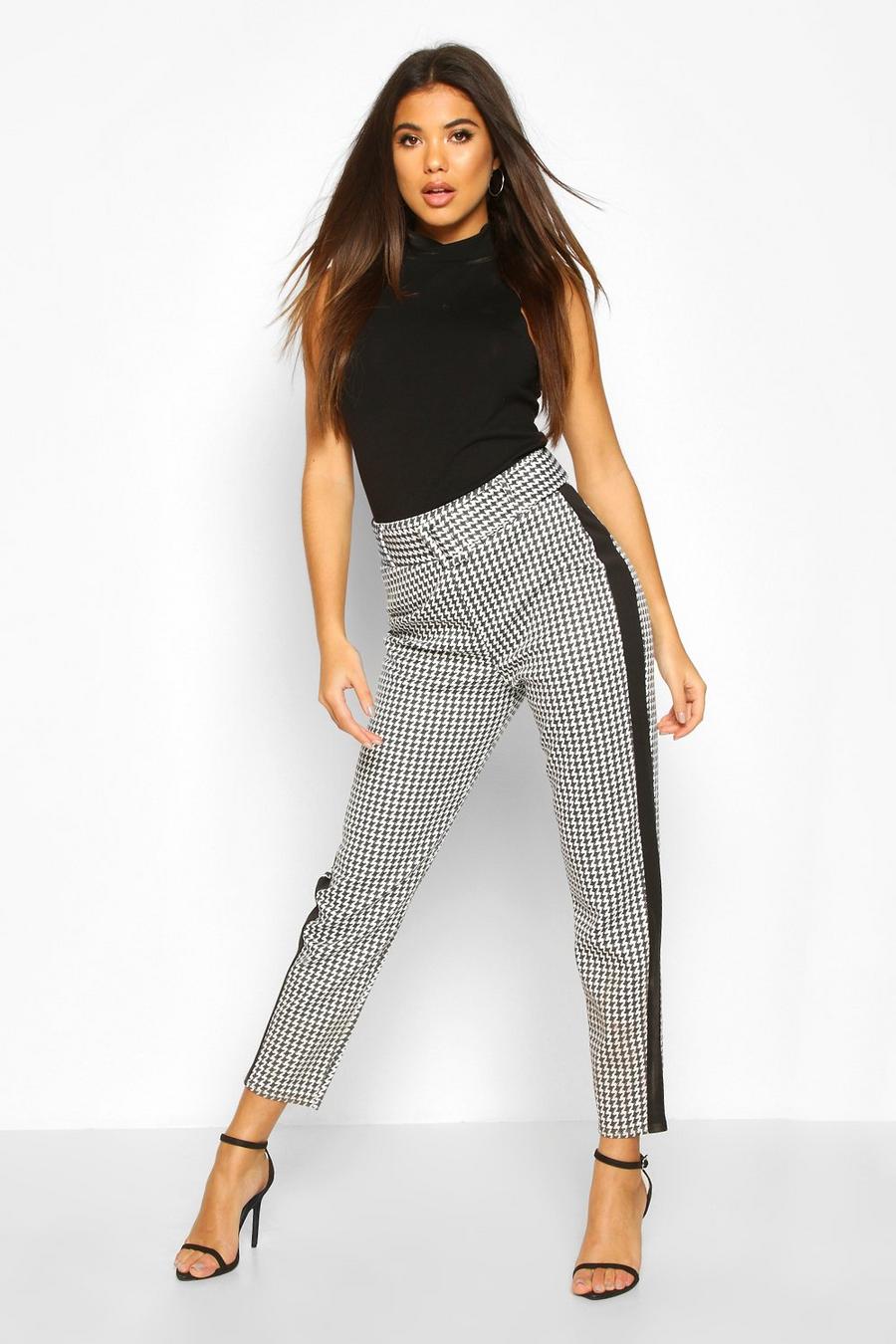 Belted Dogtooth Panel Skinny Pants image number 1